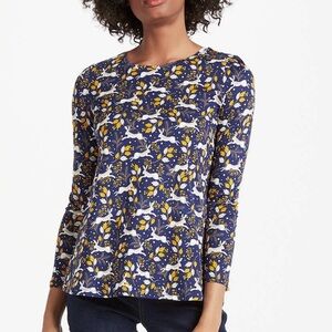 Boden Libby Jersey Top Blue Field Hare Rabbit Print US 6